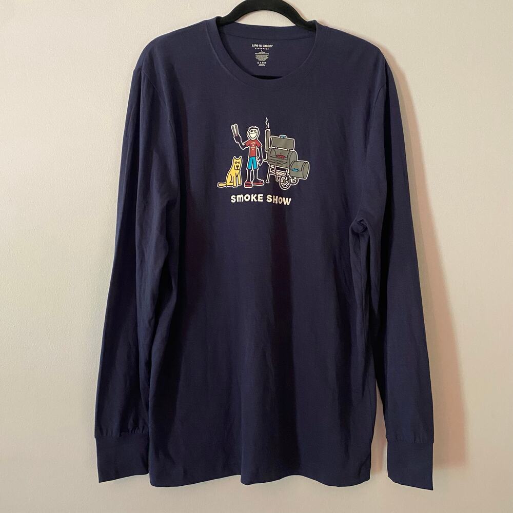 Life Is Good Navy Blue Long Sleeve Dad Grilling Father's Day Shirt Men's Large
